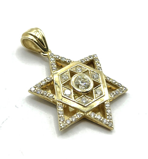 14K Gold and Diamond Star of David with Central Hexagon Necklace
